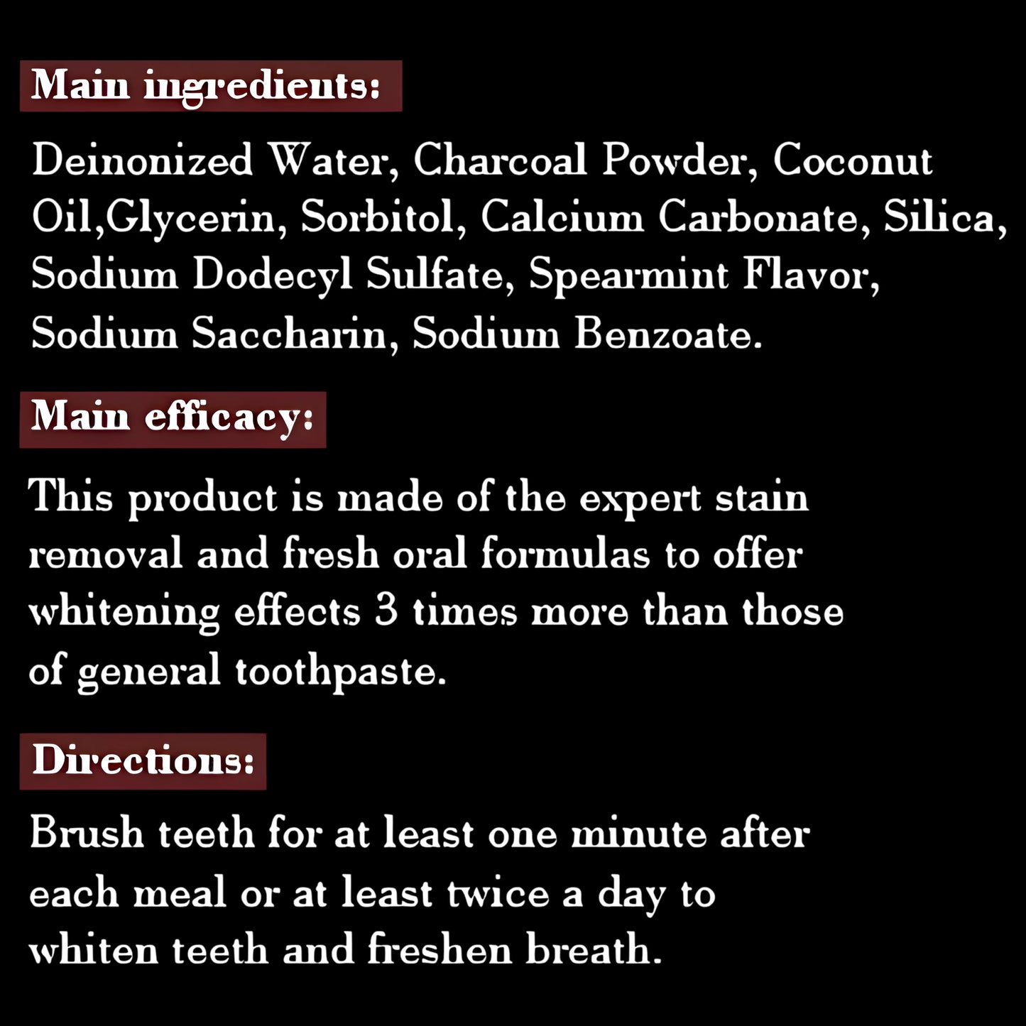 Activated Charcoal Toothpaste ingredients, instructions and benefits