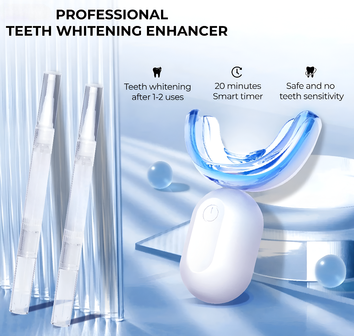 White LED Whitening Device with 2 Whitening Pens Displayed with Information